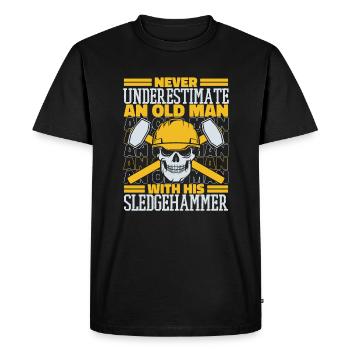 Never Underestimate An Old Man With Sledgehammer - Men's Premium Organic T-Shirt - black - Front - Nico (187cm)