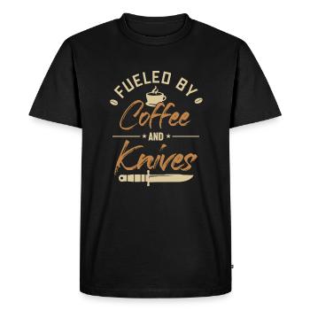 Alimenté par le café et les couteaux Couteau de boucher Couteau - T-shirt Premium bio Homme - noir - Devant - Nico (187cm)