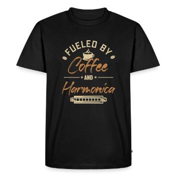 Alimenté par le café et l’harmonica Mouth Harp - T-shirt Premium bio Homme - noir - Devant - Nico (187cm)
