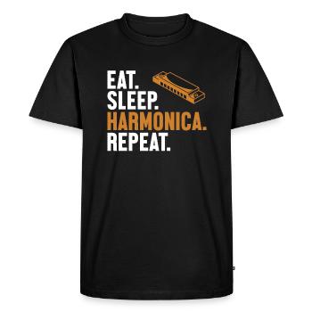 Manger Sommeil Harmonica Répéter Bouche Harmoniste Harmoniste - T-shirt Premium bio Homme - noir - Devant - Nico (187cm)