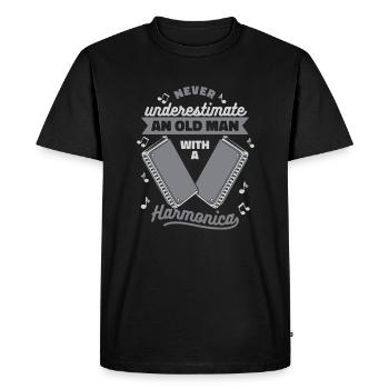 Ne sous-estimez jamais un vieil homme avec de l’harmonica - T-shirt Premium bio Homme - noir - Devant - Nico (187cm)