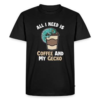Café et mon Gecko Lézard Gekkota Crested - T-shirt Premium bio Homme - noir - Devant - Nico (187cm)