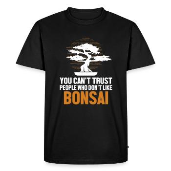 Je ne peux pas faire confiance aux gens qui n’aiment pas le bonsaï - T-shirt Premium bio Homme - noir - Devant - Nico (187cm)