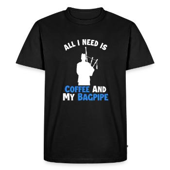 Coffee and my Bagpipe Blowpipe Great Highland - Men's Premium Organic T-Shirt - black - Front - Nico (187cm)