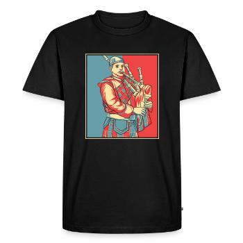 Bagpiper Portrait Great Highland Bagpipe Lessons - Men's Premium Organic T-Shirt - black - Front - Nico (187cm)