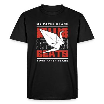 Ma grue en papier bat ton avion en papier Owl Folding - T-shirt Premium bio Homme - noir - Devant - Nico (187cm)