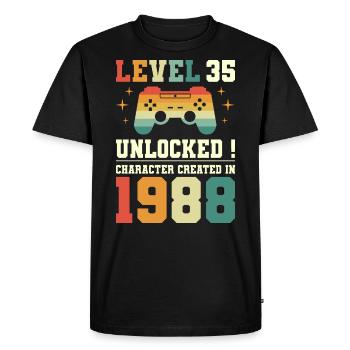 Niveau 35 Anniversaire Gamer 35 Ans - T-shirt Premium bio Homme - noir - Devant - Nico (187cm)