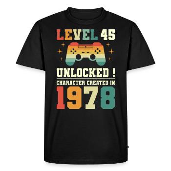 Niveau 45 Anniversaire Gamer 45 Ans - T-shirt Premium bio Homme - noir - Devant - Nico (187cm)