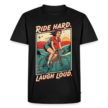 Vélo rétro Ride Hard Laugh Loud - T-shirt Premium bio Homme - noir - Devant - Nico (187cm)