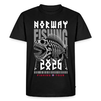 Voyage de pêche en Norvège 2026 - T-shirt Premium bio Homme - noir - Devant - Nico (187cm)
