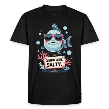 Salty Mood - Funny Fish Cartoon - Men's Premium Organic T-Shirt - black - Front - Nico (187cm)