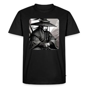 Guerrier Samouraï Solitaire Noir Blanc Asie Kendo - T-shirt Premium bio Homme - noir - Devant - Nico (187cm)