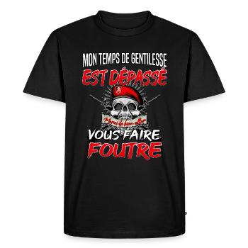 Mon temps est dépassé aller vous faire foutre - T-shirt Premium bio Homme - noir - Devant - Nico (187cm)