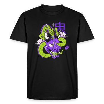 Oni Masque Vaporwave Aesthetic Dragon Japan démon - T-shirt Premium bio Homme - noir - Devant - Nico (187cm)