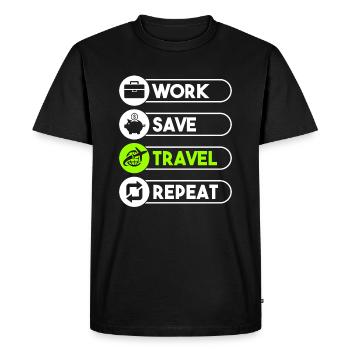 Work Save Travel Repeat Traveler Voyageur Amour - T-shirt Premium bio Homme - noir - Devant - Nico (187cm)