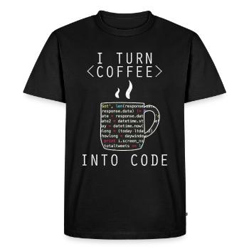 I Turn Coffee Into Code Programmer Encoder - Men's Premium Organic T-Shirt - black - Front - Nico (187cm)
