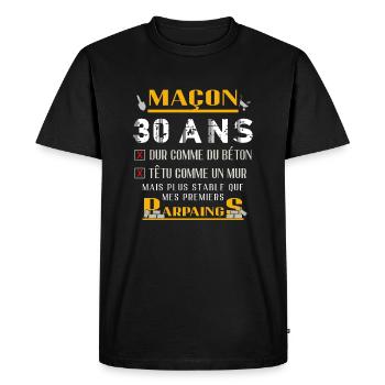 Maçon 30 ans - Cadeau 30-ème Anniversaire - T-shirt Premium bio Homme - noir - Devant - Nico (187cm)