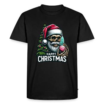Crâne de Père Noël avec ornement de Noël - T-shirt Premium bio Homme - noir - Devant - Nico (187cm)