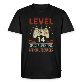 Niveau 14 unlocked - l’adolescent officiel - T-shirt Premium bio Homme - noir - Devant - Nico (187cm)