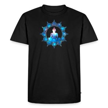 Bouddha Méditation Lotus Fleur coeur Chakra Galaxie - T-shirt Premium bio Homme - noir - Devant - Nico (187cm)