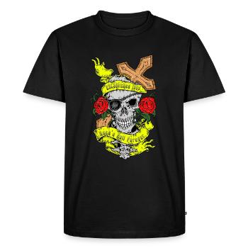 roses crâne croix Rock n Roll Rockabilly Art - T-shirt Premium bio Homme - noir - Devant - Nico (187cm)