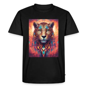 Leopard close up - bright and fantastic colors - Men's Premium Organic T-Shirt - black - Front - Nico (187cm)