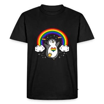 Pingouin avec drapeau LGBT - T-shirt Premium bio Homme - noir - Devant - Nico (187cm)