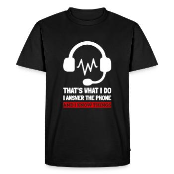 Agent du centre d’appels représentant du service à la clientèle - T-shirt Premium bio Homme - noir - Devant - Nico (187cm)
