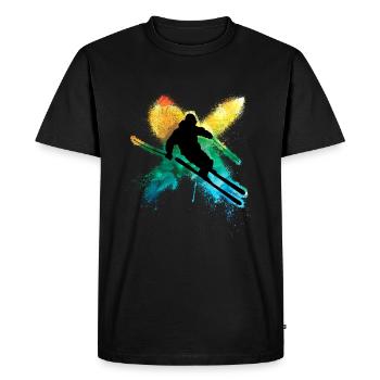 Ski acrobatique coloré pendant les vacances d’hiver dans la neige profonde - T-shirt Premium bio Homme - noir - Devant - Nico (187cm)