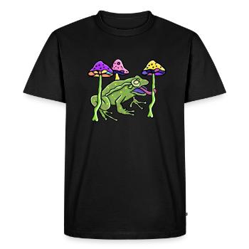 Champignons psychoactifs avec grenouille - T-shirt Premium bio Homme - noir - Devant - Nico (187cm)