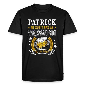 Patrick et bière patrick cadeau patrick fête - T-shirt Premium bio Homme - noir - Devant - Nico (187cm)