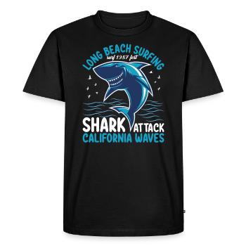 Long Beach Surfing Shark Attack California Waves - T-shirt Premium bio Homme - noir - Devant - Nico (187cm)