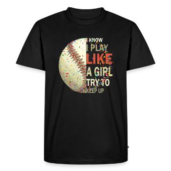 Playing Baseball Girls Fun in Sports Softball - Men's Premium Organic T-Shirt - black - Front - Nico (187cm)