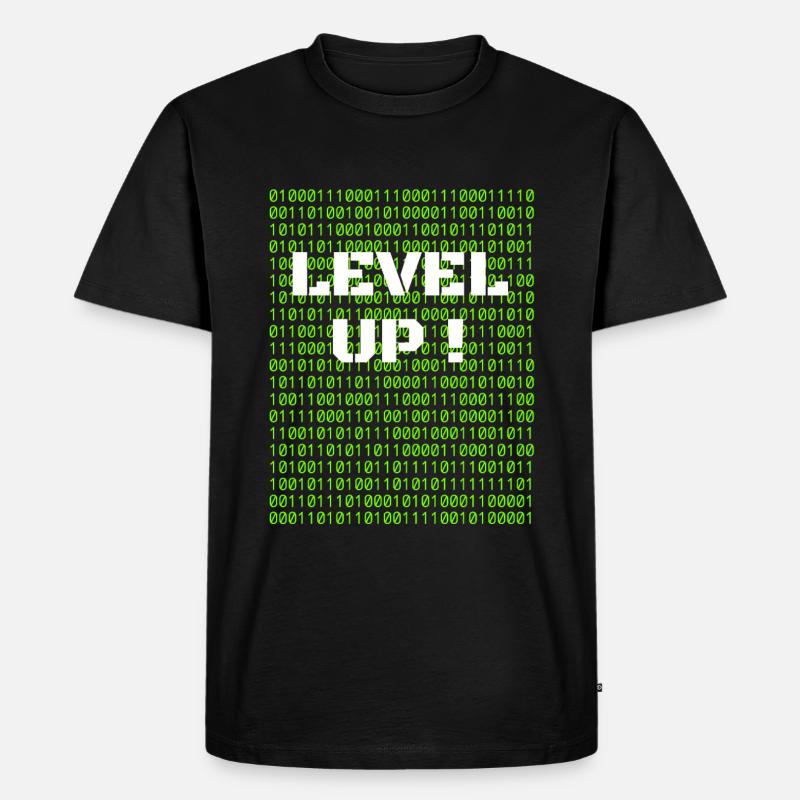 Level up und Binärcode - Männer Premium Bio T-Shirt - Schwarz