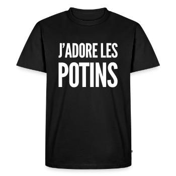 J'adore les potins | cadeau humour drôle - T-shirt Premium bio Homme - noir - Devant - Nico (187cm)