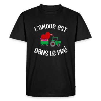 L'amour est dans le pré humour tracteur drôles - T-shirt Premium bio Homme - noir - Devant - Nico (187cm)