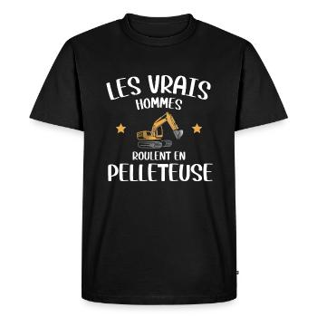 Les vrais hommes roulent pelleteuse chantier drôle - T-shirt Premium bio Homme - noir - Devant - Nico (187cm)