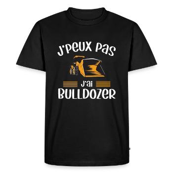 Je peux pas j'ai bulldozer humour chantier BTP - T-shirt Premium bio Homme - noir - Devant - Nico (187cm)