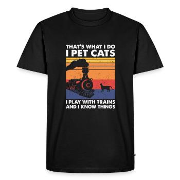 C’est ce que les chats de compagnie jouent avec les trains miniatures - T-shirt Premium bio Homme - noir - Devant - Nico (187cm)