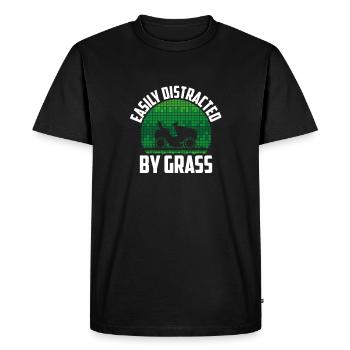Facilement distrait par l’herbe - Drôle de tondeuse à gazon - T-shirt Premium bio Homme - noir - Devant - Nico (187cm)