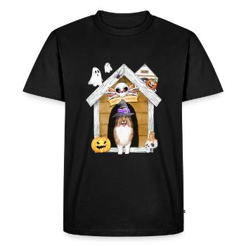 Halloween Shetland Chien de berger Chien Sorcière - T-shirt Premium bio Homme - noir - Devant - Nico (187cm)