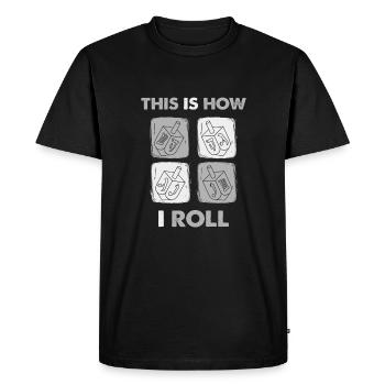 C’est comme ça que je roule, Dreidel Menorah Hanukkah - T-shirt Premium bio Homme - noir - Devant - Nico (187cm)