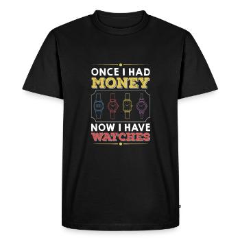 Une fois que j’avais de l’argent maintenant j’ai des montres, des montres collector - T-shirt Premium bio Homme - noir - Devant - Nico (187cm)