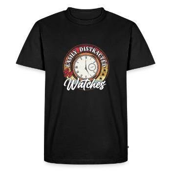 Facilement distrait par les montres, drôle de collectionneur de montres - T-shirt Premium bio Homme - noir - Devant - Nico (187cm)