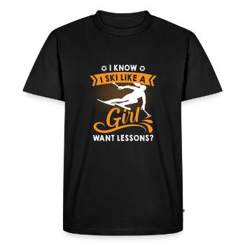 I Know I Ski Like A Girl, Snow Ski - Men's Premium Organic T-Shirt - black - Front - Nico (187cm)