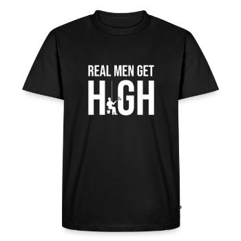 Real Men Get High, high-rise window cleaner - Men's Premium Organic T-Shirt - black - Front - Nico (187cm)