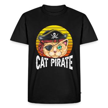 Cat Pirate - Men's Premium Organic T-Shirt - black - Front - Nico (187cm)