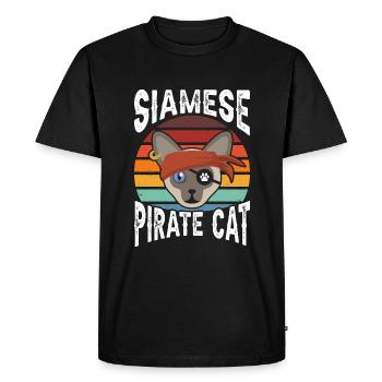 Siamese pirate cat - Men's Premium Organic T-Shirt - black - Front - Nico (187cm)