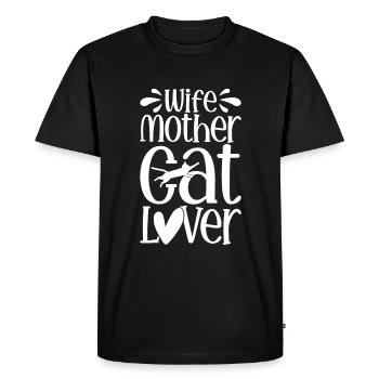 Femme, mère, amoureuse des chats - T-shirt Premium bio Homme - noir - Devant - Nico (187cm)