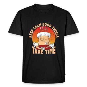 Restez calme, les bonnes choses prennent du temps - T-shirt Premium bio Homme - noir - Devant - Nico (187cm)